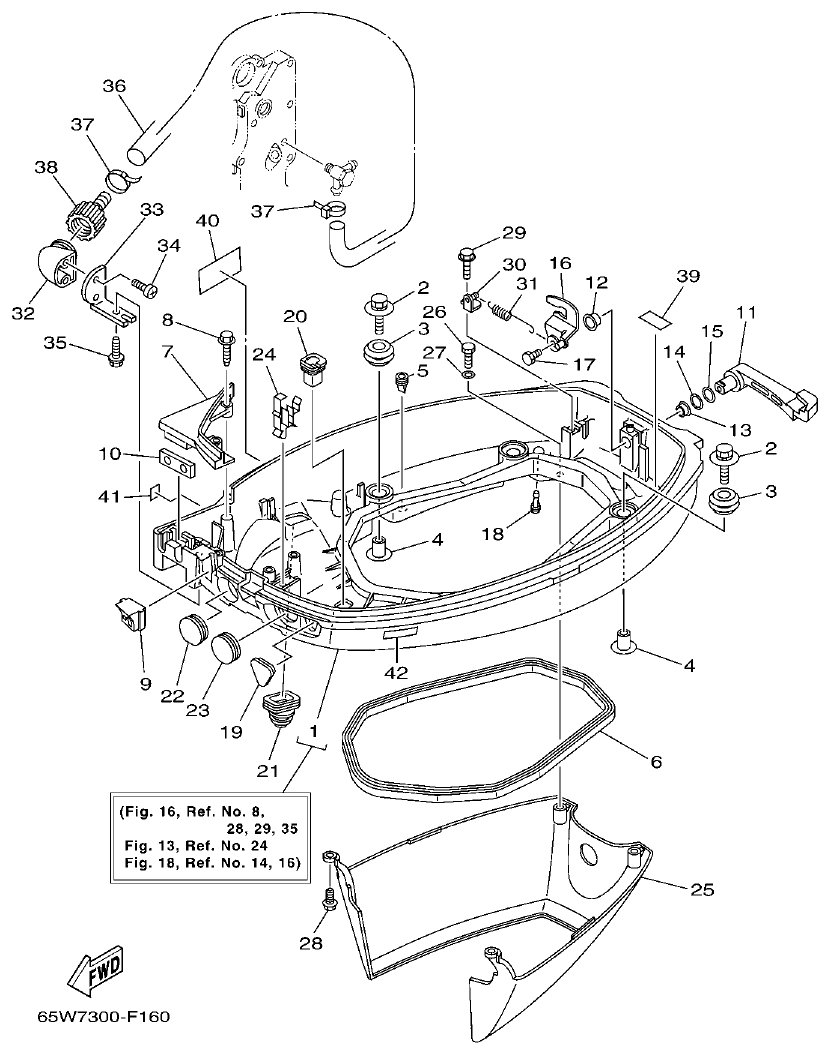 Yamaha F20A, F25A BOTTOM COWLING parts diagram