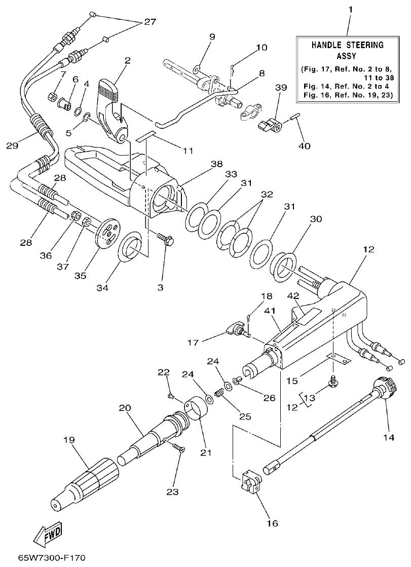 Yamaha F20A, F25A STEERING parts diagram