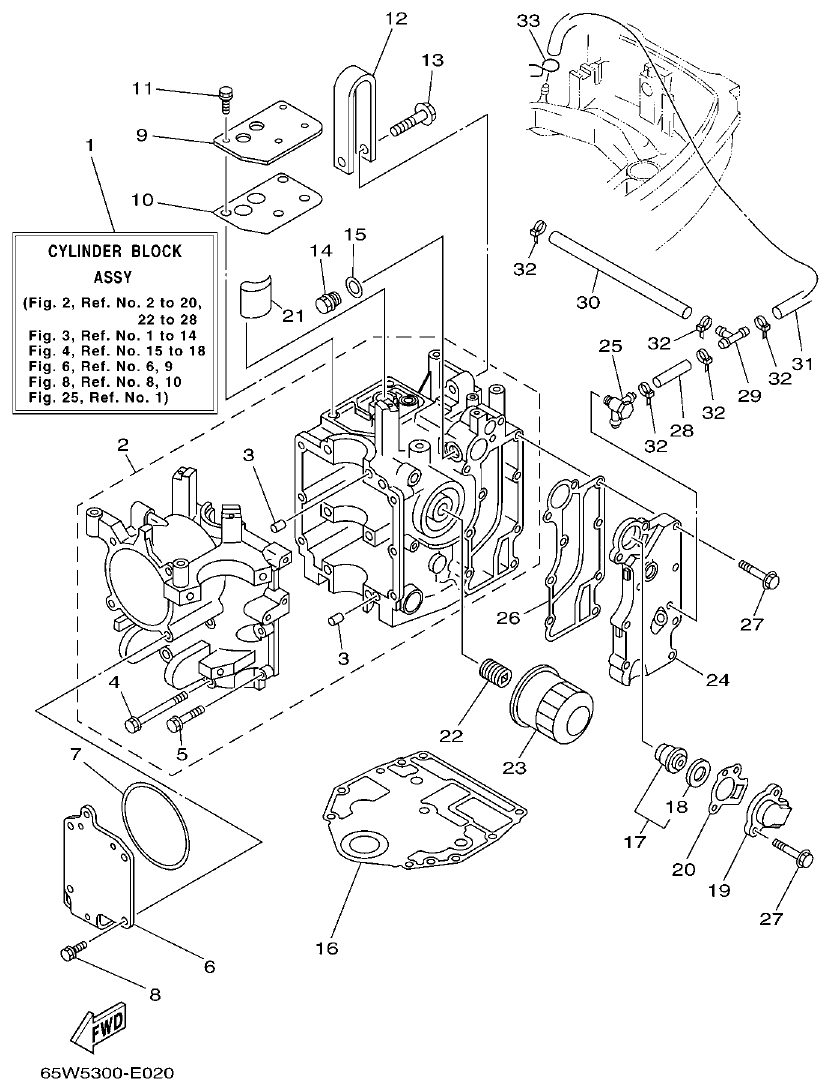 Yamaha F20A, F25A CYLINDER & CRANKCASE 1 parts diagram