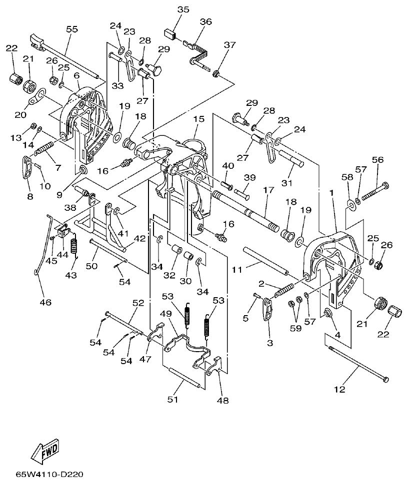 Yamaha F20A, F25A BRACKET 1 parts diagram