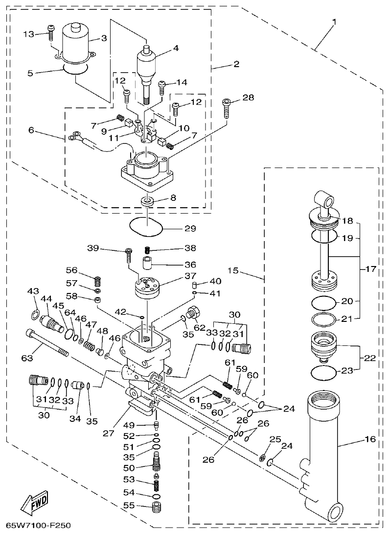 Yamaha F20A, F25A POWER TRIM & TILT ASSY parts diagram