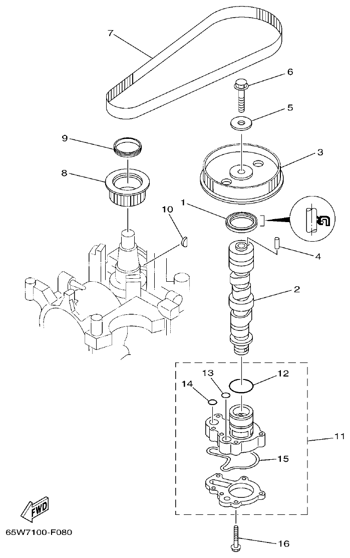 Yamaha F20A, F25A OIL PUMP parts diagram