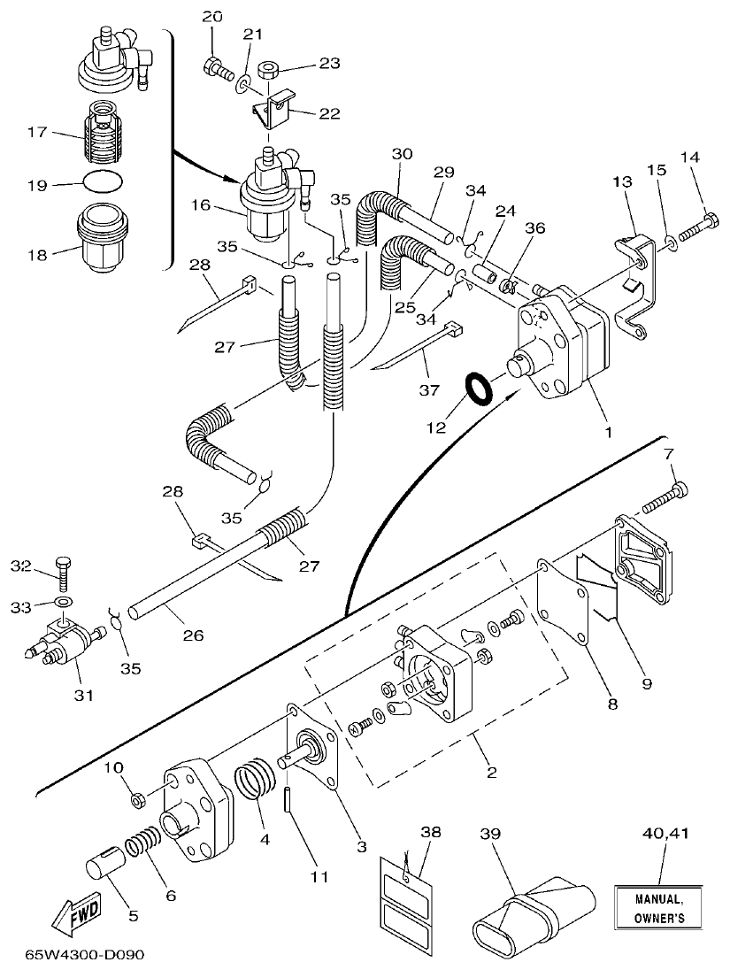 Yamaha F20A, F25A FUEL parts diagram