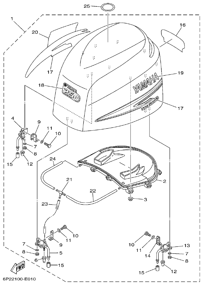 Yamaha F250AET, FL250AET, F250TR, LF250TR TOP COWLING parts diagram