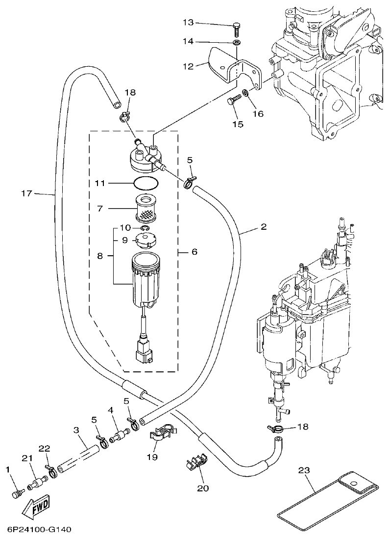 Yamaha F250AET, FL250AET, F250TR, LF250TR FUEL 1 parts diagram