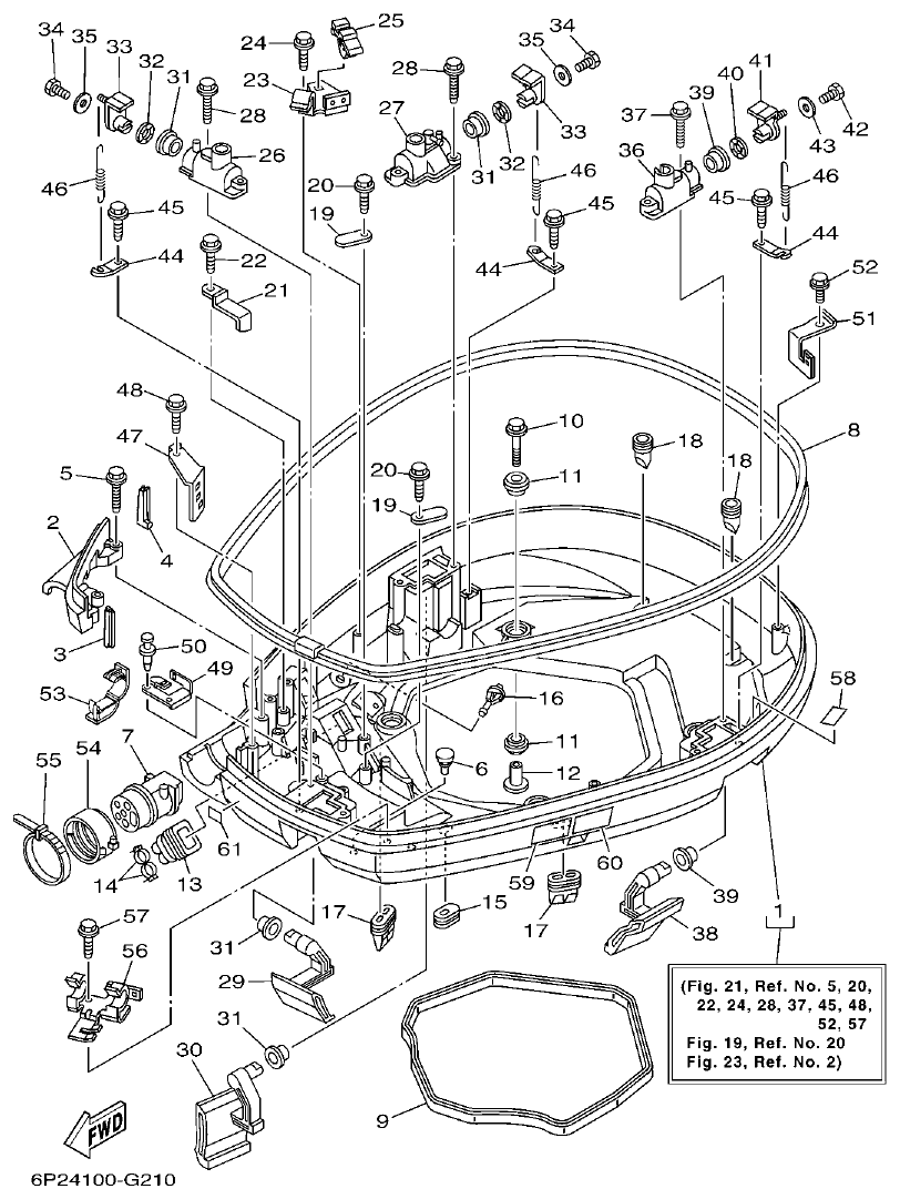Yamaha F250AET, FL250AET, F250TR, LF250TR BOTTOM COWLING 1 parts diagram