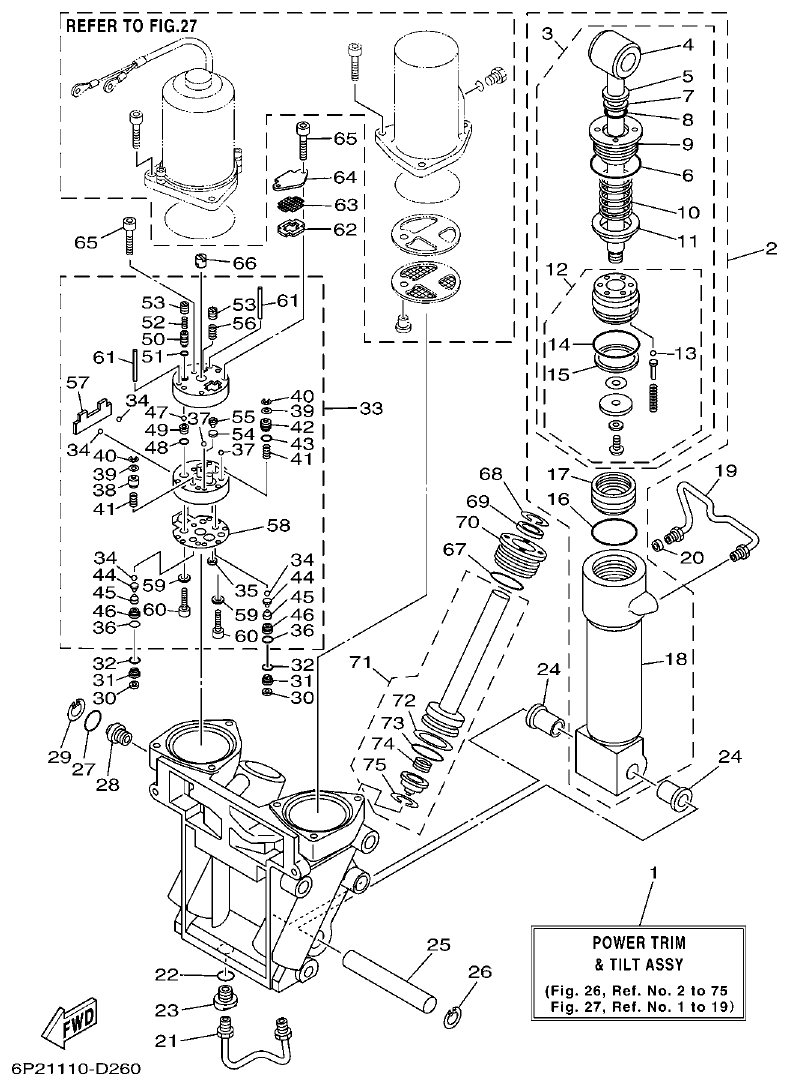 Yamaha F250AET, FL250AET, F250TR, LF250TR POWER TRIM & TILT ASSY 1 parts diagram