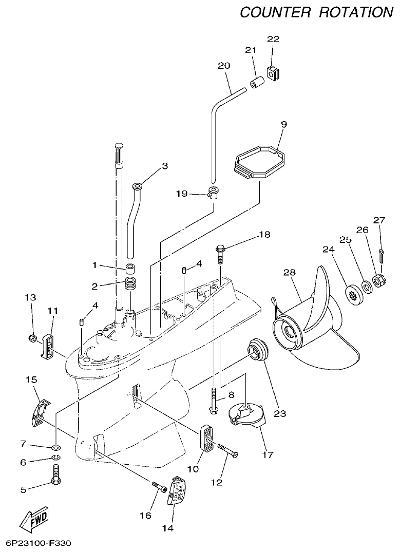 Yamaha F250AET, FL250AET, F250TR, LF250TR LOWER CASING & DRIVE 4 parts diagram