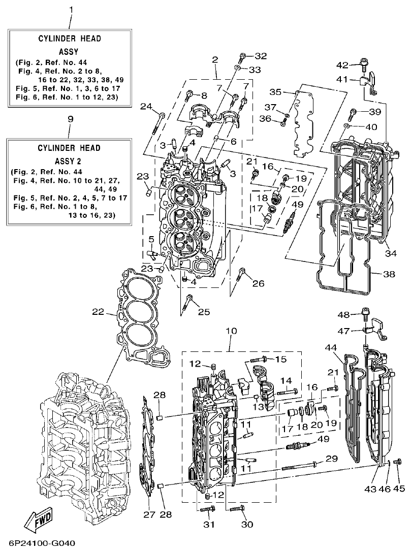 Yamaha F250AET, FL250AET, F250TR, LF250TR CYLINDER & CRANKCASE 2 parts diagram
