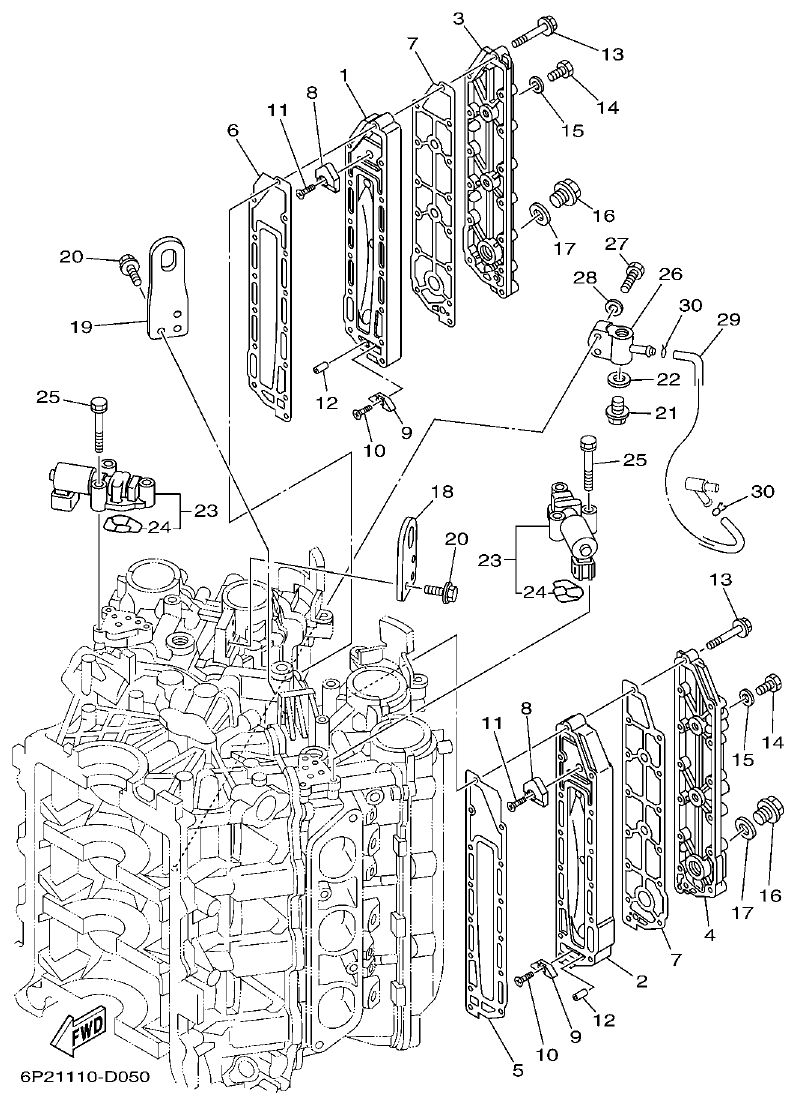 Yamaha F250AET, FL250AET, F250TR, LF250TR CYLINDER & CRANKCASE 3 parts diagram
