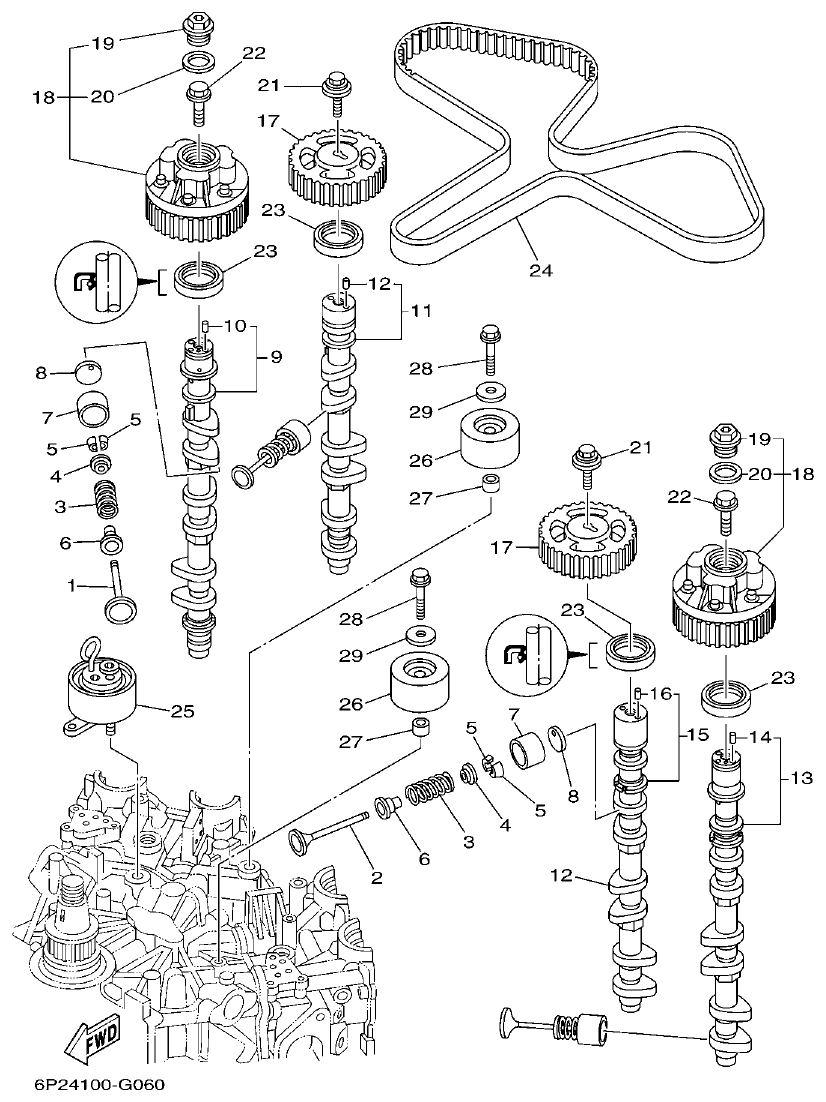 Yamaha F250AET, FL250AET, F250TR, LF250TR VALVE parts diagram