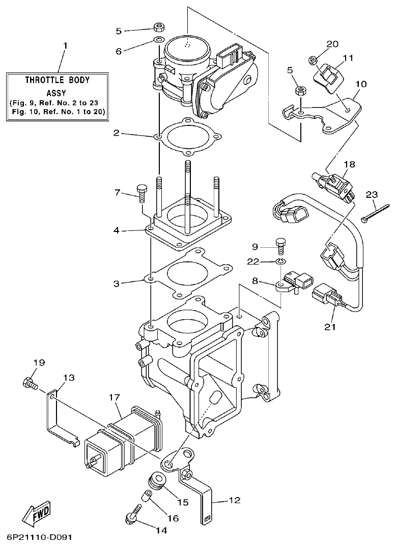 Yamaha F250AET, FL250AET, F250TR, LF250TR THROTTLE BODY ASSY 1 parts diagram