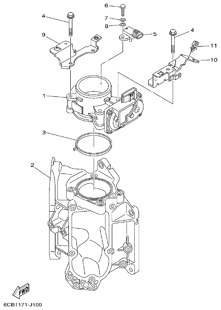 Yamaha F250DET, FL250DET THROTTLE BODY ASSY 1 parts diagram