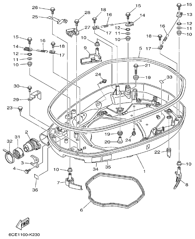 Yamaha F250DET, FL250DET BOTTOM COWLING 1 parts diagram