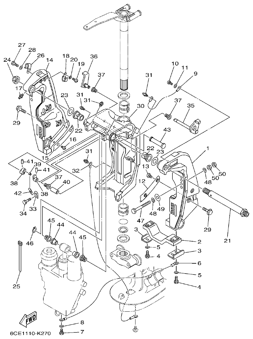 Yamaha F250DET, FL250DET BRACKET 1 parts diagram