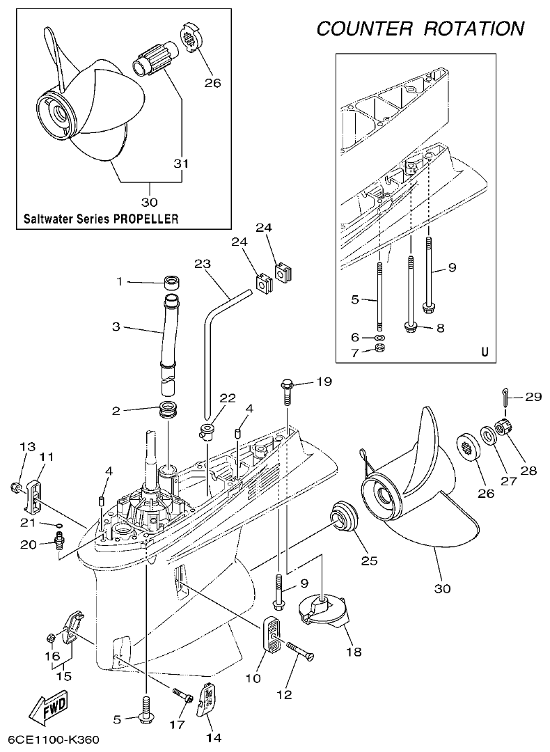 Yamaha F250DET, FL250DET LOWER CASING & DRIVE 4 parts diagram