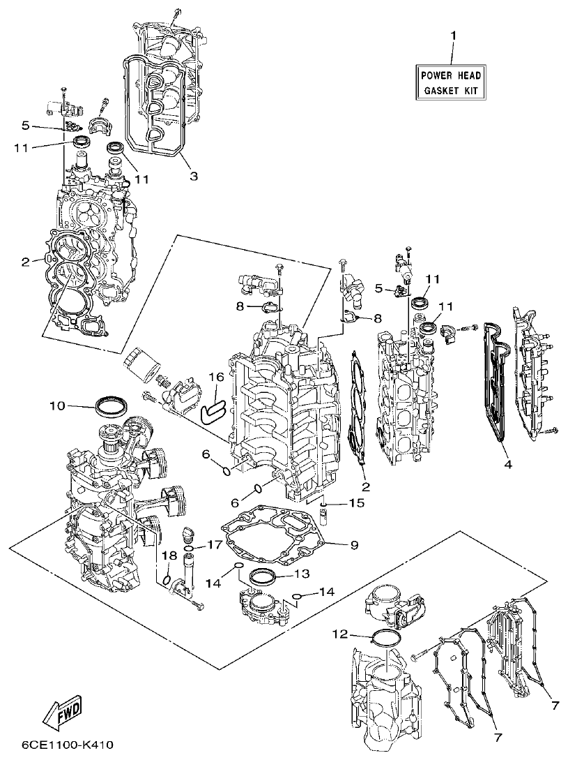 Yamaha F250DET, FL250DET REPAIR KIT 1 parts diagram