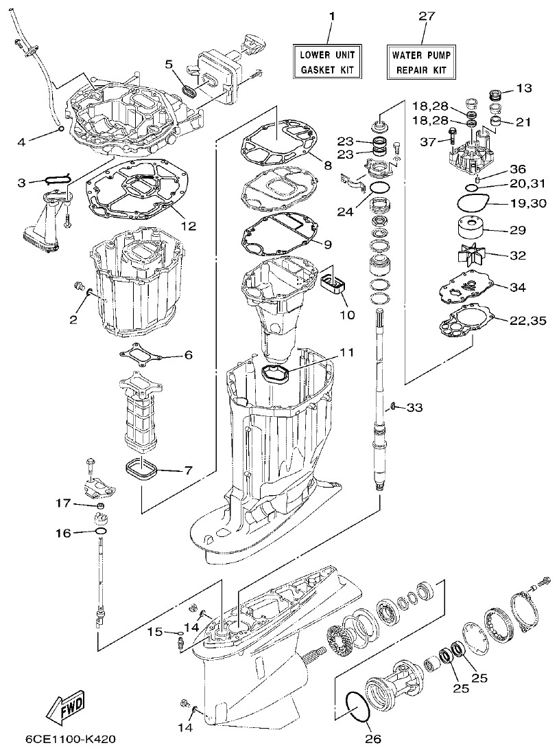 Yamaha F250DET, FL250DET REPAIR KIT 2 parts diagram