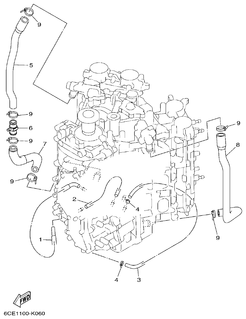 Yamaha F250DET, FL250DET CYLINDER & CRANKCASE 4 parts diagram