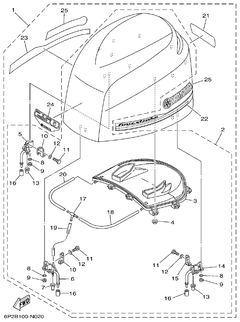 Yamaha F250GET, FL250GET TOP COWLING parts diagram