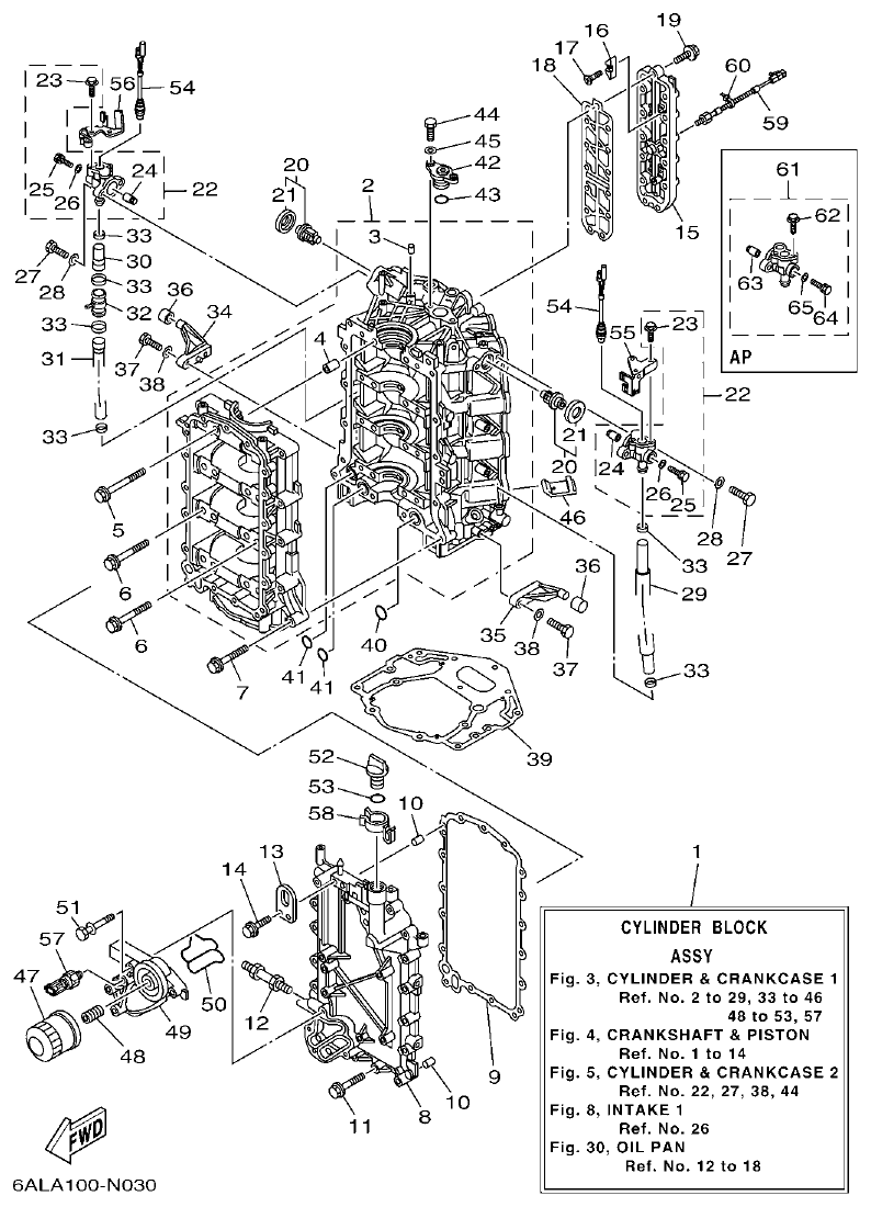 Yamaha F250GET, FL250GET CYLINDER & CRANKCASE 1 parts diagram