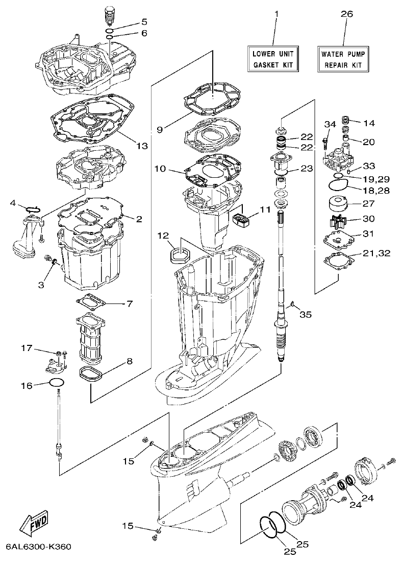 Yamaha F250GET, FL250GET REPAIR KIT 2 parts diagram
