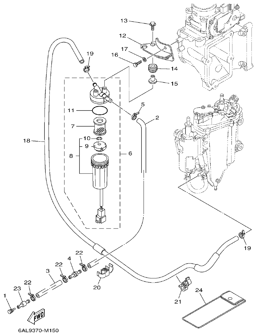 Yamaha F250GET, FL250GET FUEL 1 parts diagram