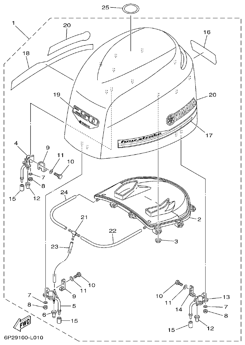 Yamaha F250GET, FL250GET TOP COWLING parts diagram
