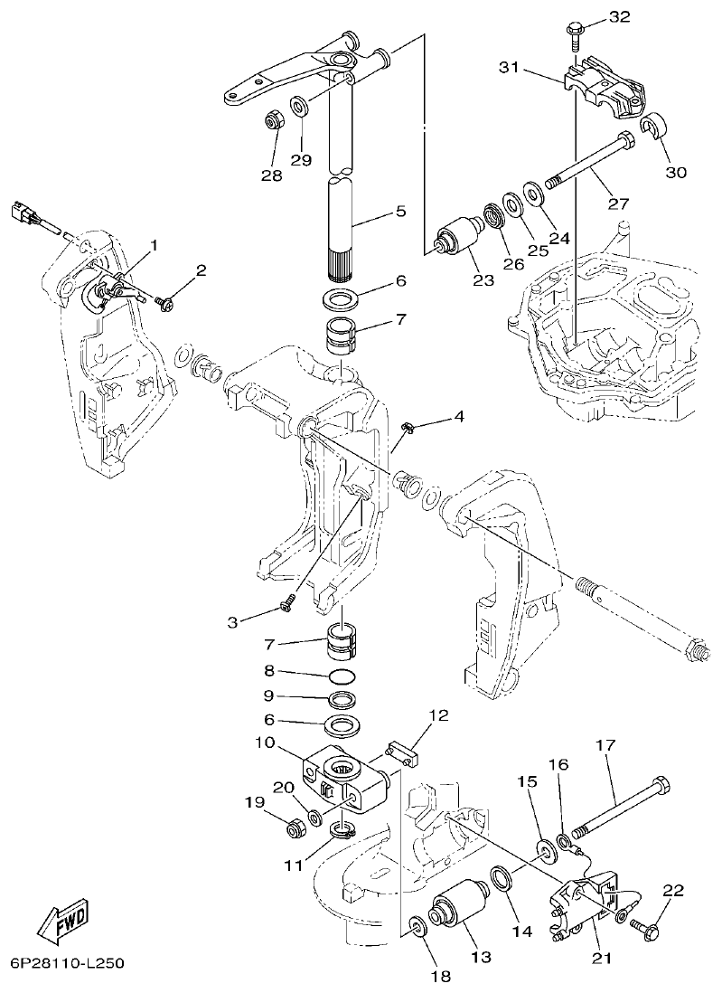 Yamaha F250GET, FL250GET BRACKET 2 parts diagram