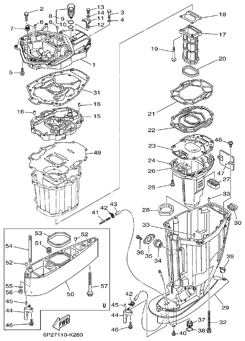 Yamaha F250GET, FL250GET UPPER CASING parts diagram