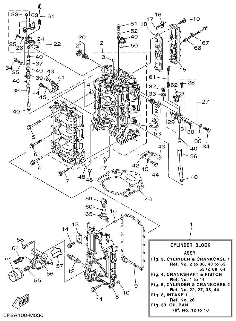 Yamaha F250GET, FL250GET CYLINDER & CRANKCASE 1 parts diagram