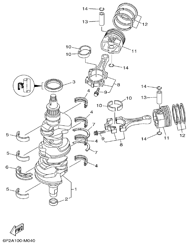 Yamaha F250GET, FL250GET CRANKSHAFT & PISTON parts diagram