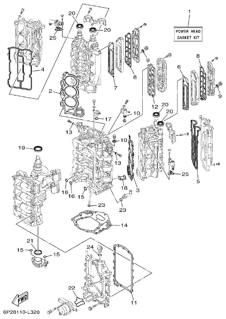 Yamaha F250GET, FL250GET REPAIR KIT 1 parts diagram