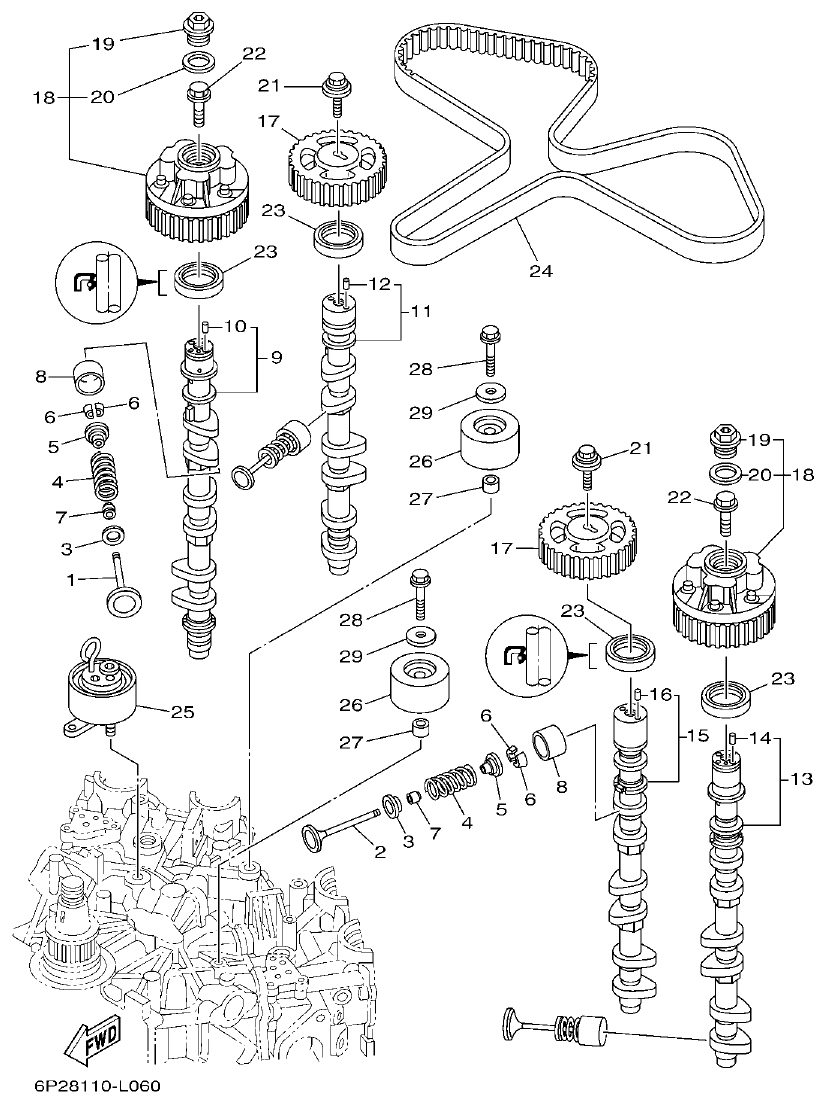 Yamaha F250GET, FL250GET VALVE parts diagram
