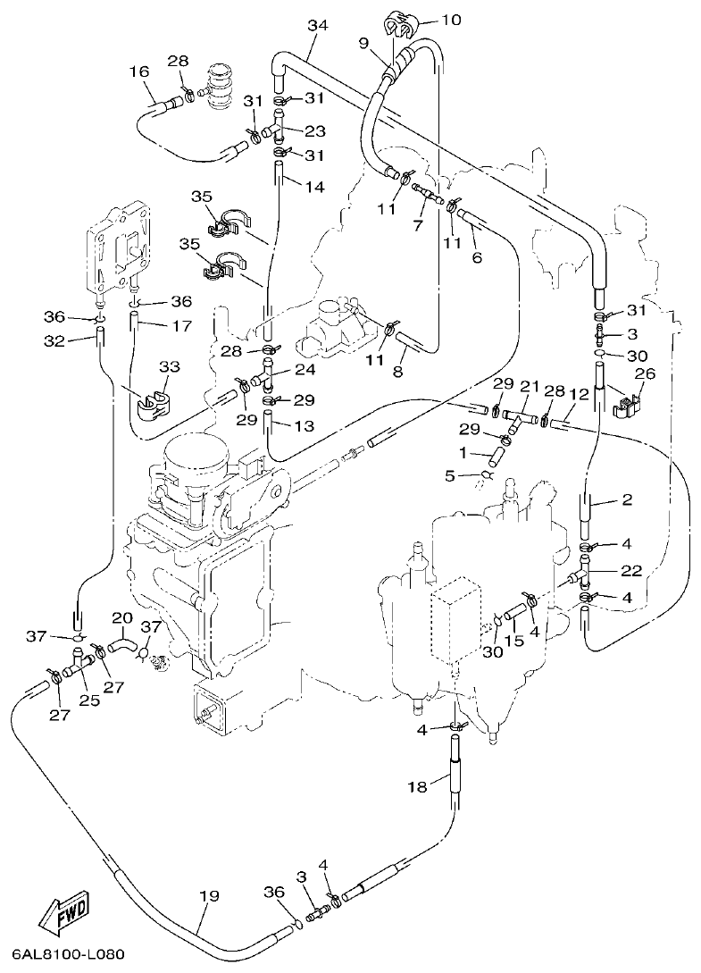 Yamaha F250GET, FL250GET INTAKE 2 parts diagram