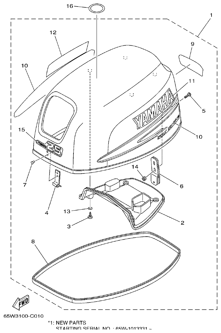 Yamaha F25A TOP COWLING parts diagram