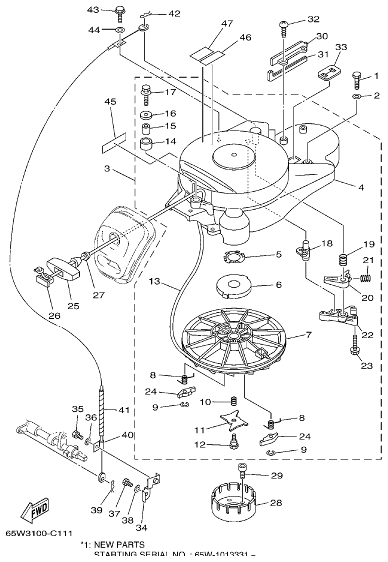 Yamaha F25A STARTER parts diagram