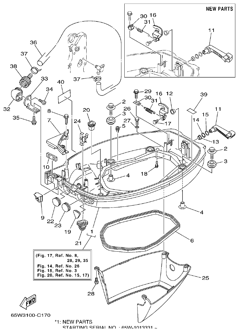 Yamaha F25A BOTTOM COWLING parts diagram