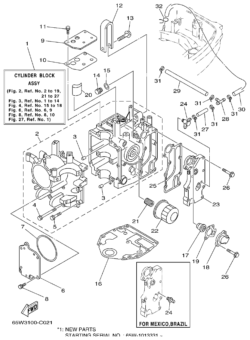 Yamaha F25A CYLINDER & CRANKCASE 1 parts diagram
