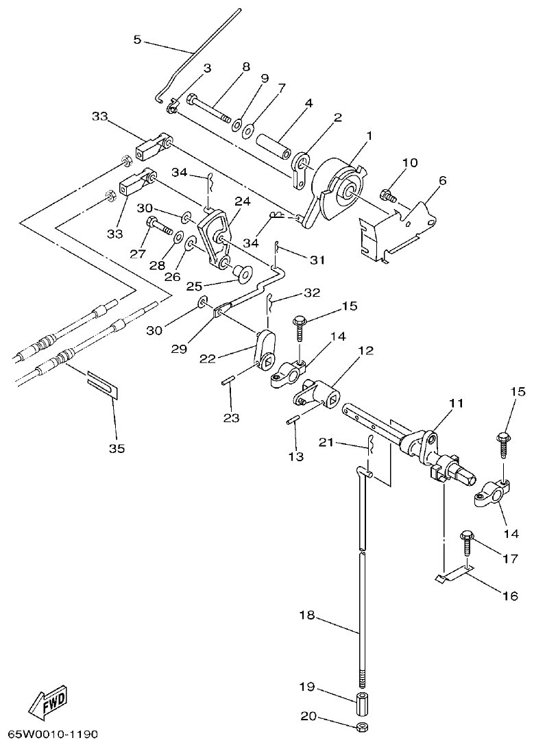 Yamaha F25A CONTROL parts diagram