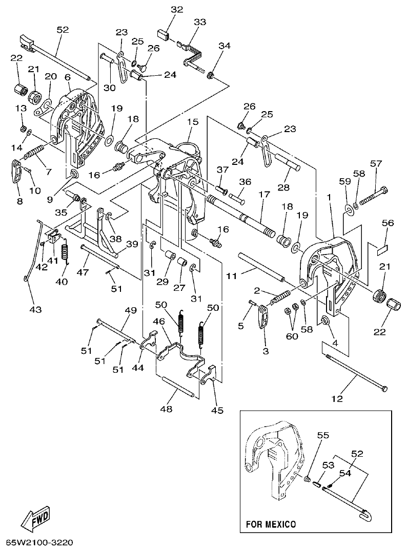 Yamaha F25A BRACKET 1 parts diagram