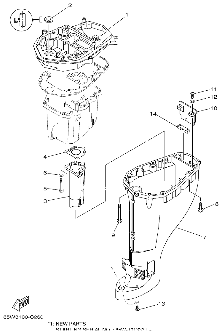 Yamaha F25A UPPER CASING parts diagram