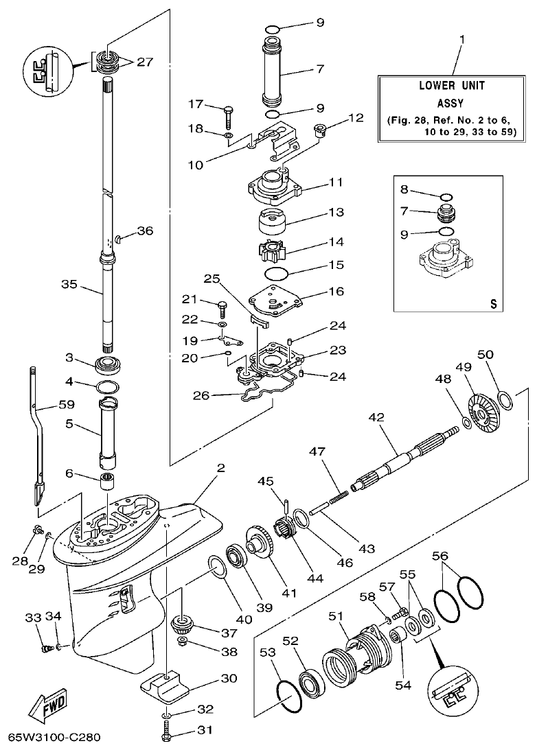 Yamaha F25A LOWER CASING & DRIVE 1 parts diagram