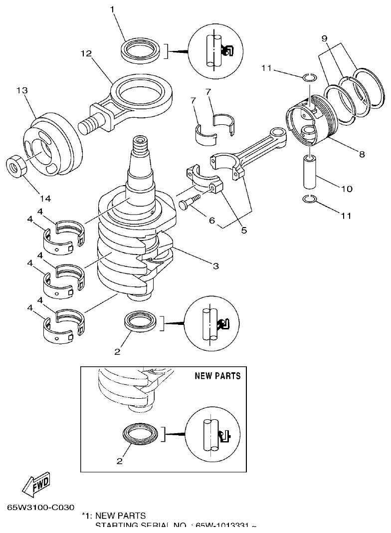Yamaha F25A CRANKSHAFT & PISTON parts diagram
