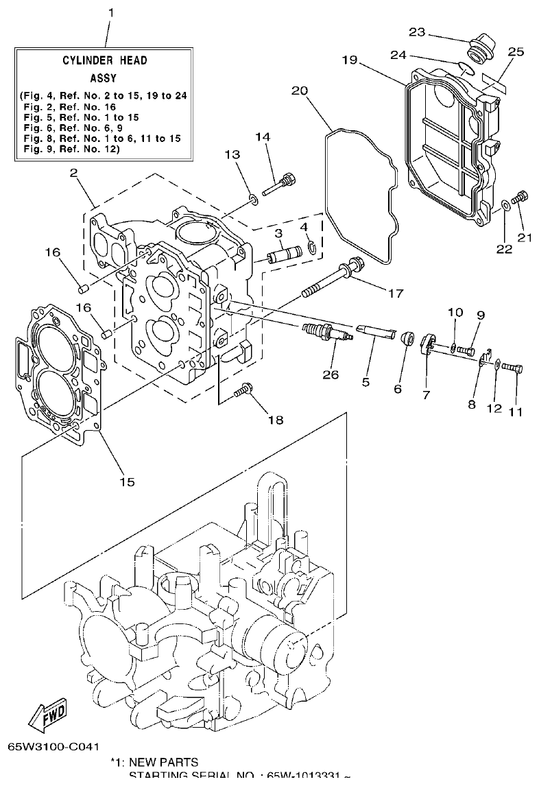 Yamaha F25A CYLINDER & CRANKCASE 2 parts diagram