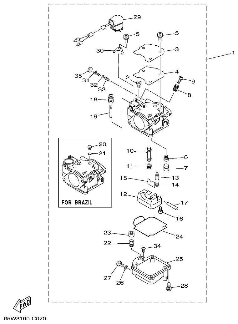 Yamaha F25A CARBURETOR parts diagram