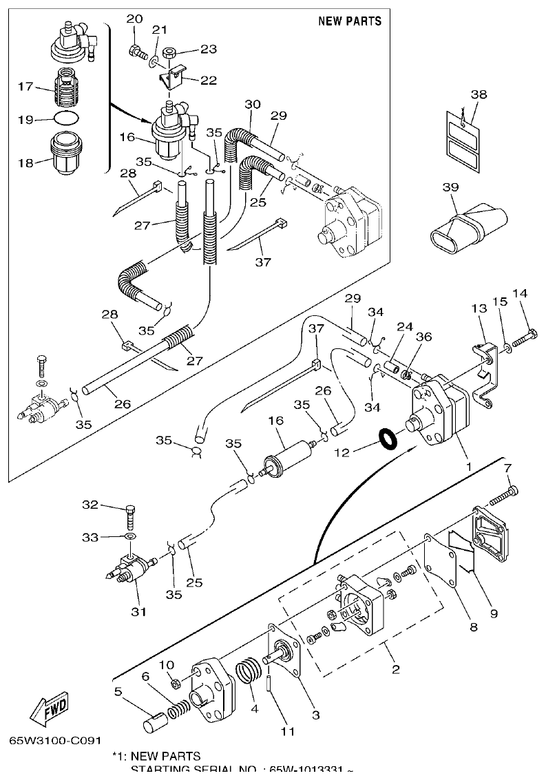 Yamaha F25A FUEL 1 parts diagram