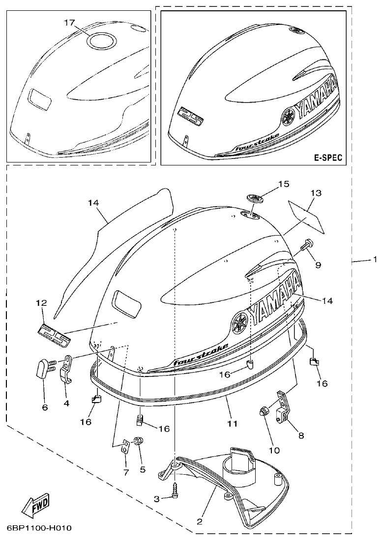 Yamaha F25D TOP COWLING parts diagram