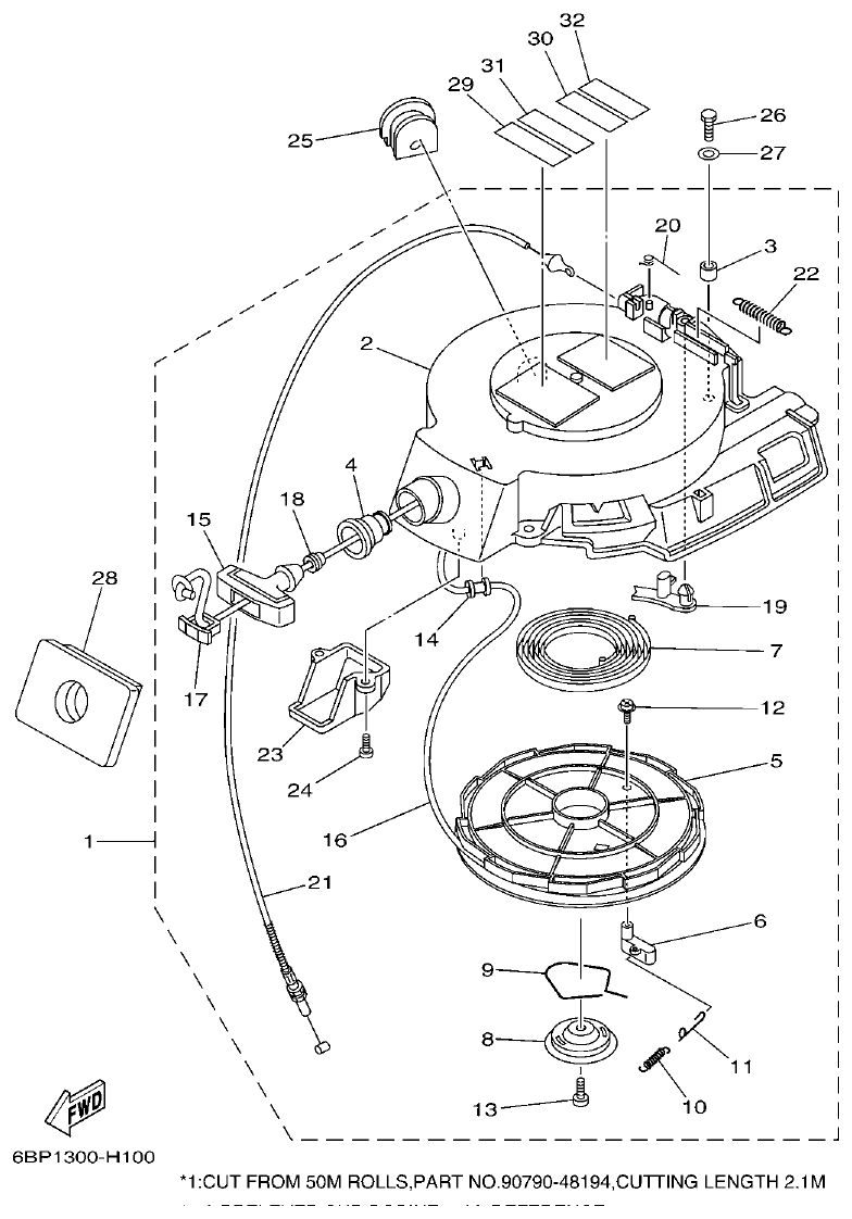 Yamaha F25D STARTER parts diagram