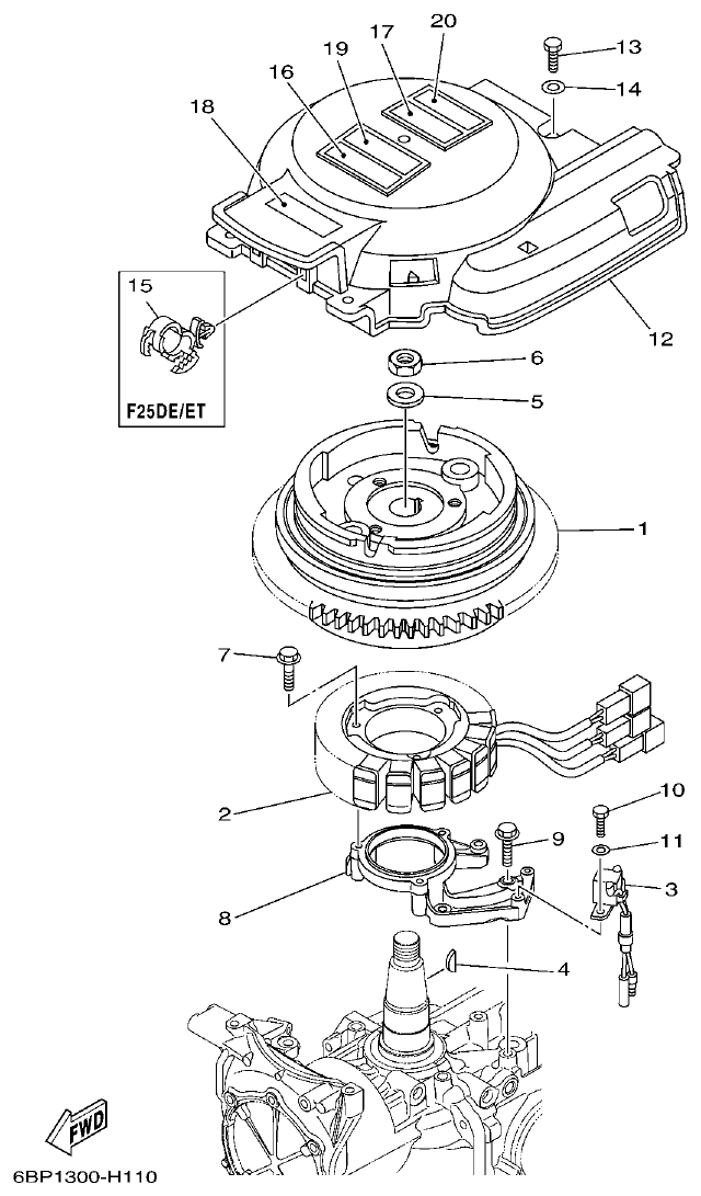 Yamaha F25D GENERATOR parts diagram